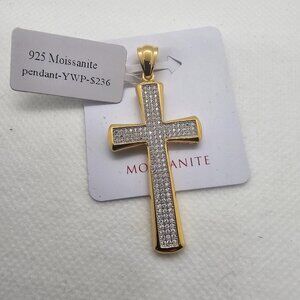 14k Gold Plated 925 Silver Cross Pendant Real MOISSANITE